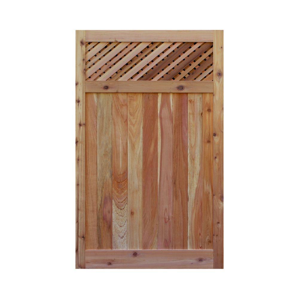 3.5 ft. H W x 6 ft. H H Western Red Cedar Flat Top Supreme Lattice Fence Gate - Super Arbor
