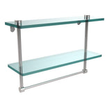 16 in. L  x 12 in. H  x 5 in. W 2-Tier Clear Glass Vanity Bathroom Shelf with Towel Bar in Polished Brass - Super Arbor
