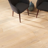 Flooors by LTL Oak Oak rustic, brushed, hand scraped, white oiled hardwood flooring — installed room view