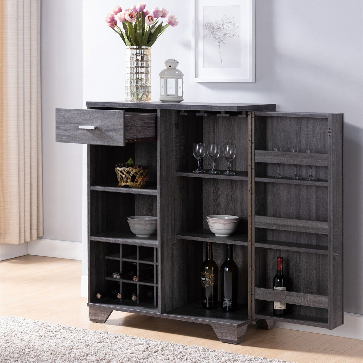 Furniture of America Garrett 31-in x 40-in Gray Rectangle Bar Cabinet