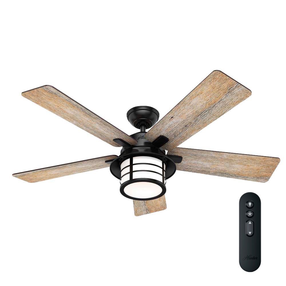 Hunter Lantern Bay LED 54-in Matte Black Indoor/Outdoor Ceiling Fan with Light Kit and Remote, 5-Blade