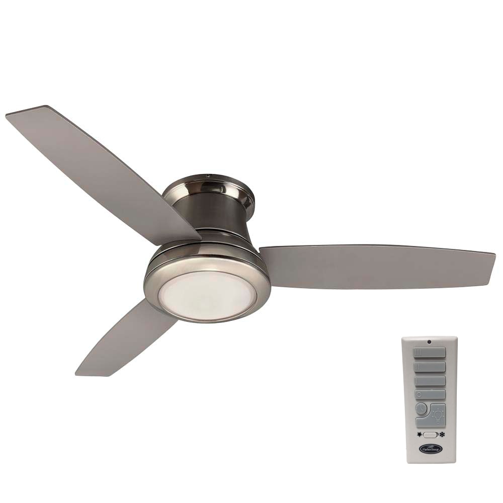 Harbor Breeze Sailstream 52-in Brushed Nickel LED Indoor Flush Mount Ceiling Fan with Light and Remote, 3-Blade