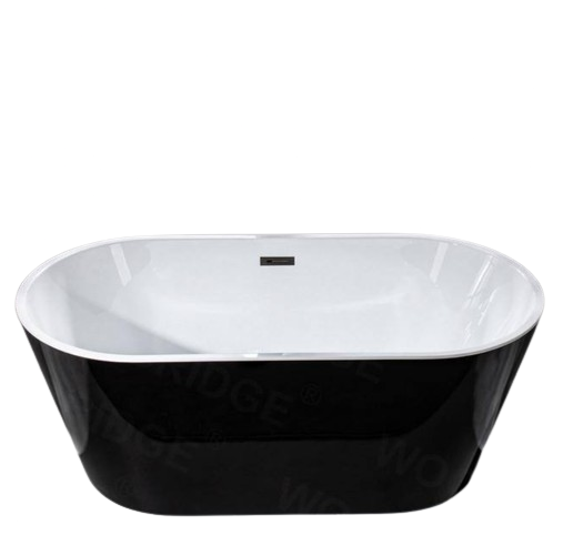 WOODBRIDGE 59 in. Acrylic FlatBottom Double-Ended Freestanding Bathtub with Matte Black Overflow and Drain, White Tub