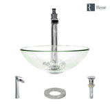 Glass Vessel Sink in Crystal with R9-7007 Faucet and Pop-Up Drain in Chrome - Super Arbor
