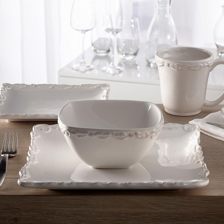 16-Piece Solid White Stone Dinnerware Set (Service for 4)