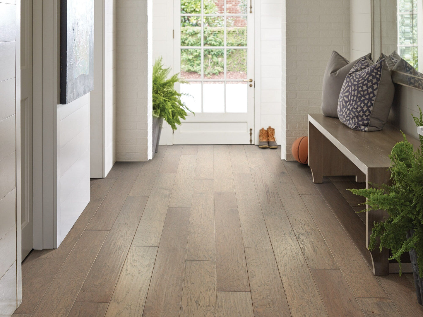 Shaw Hickory Hazelnut hardwood flooring — installed room view