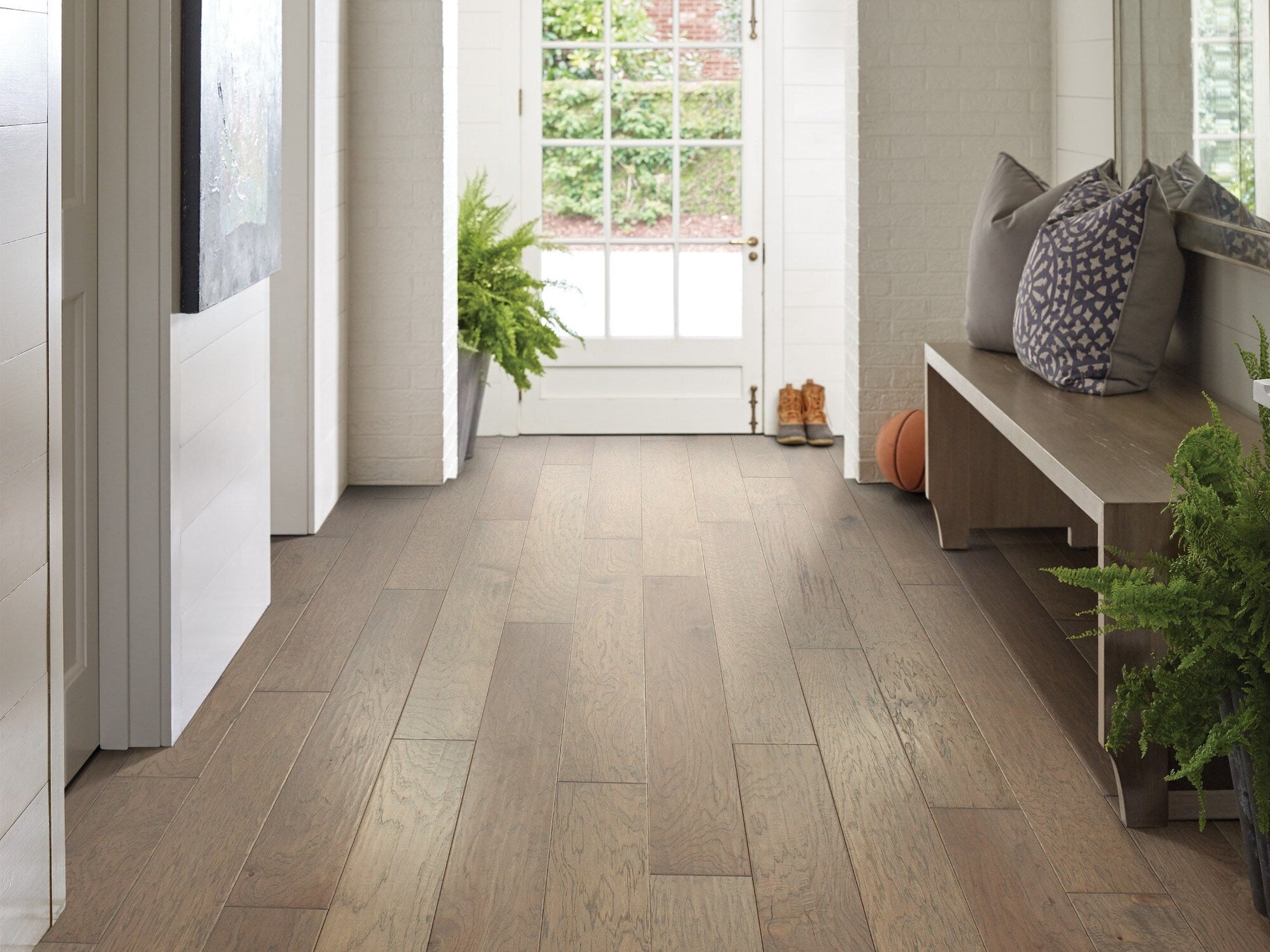 Shaw Hickory Hazelnut hardwood flooring — installed room view
