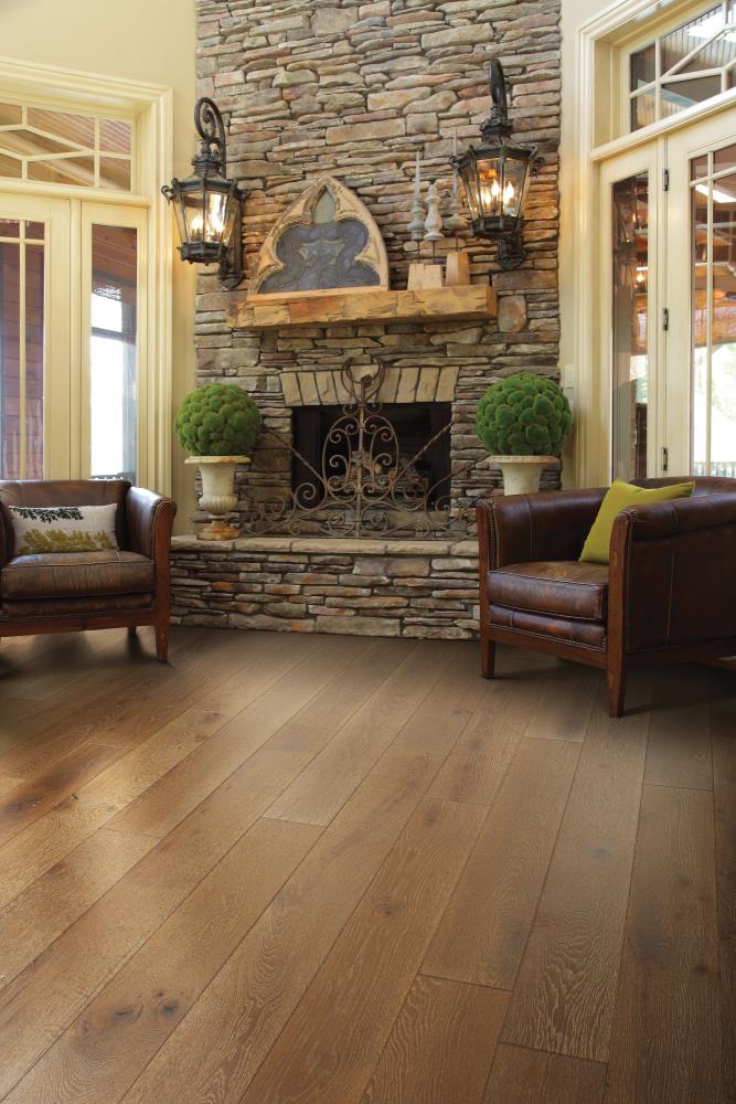 Shaw Oak Praline hardwood flooring — installed room view