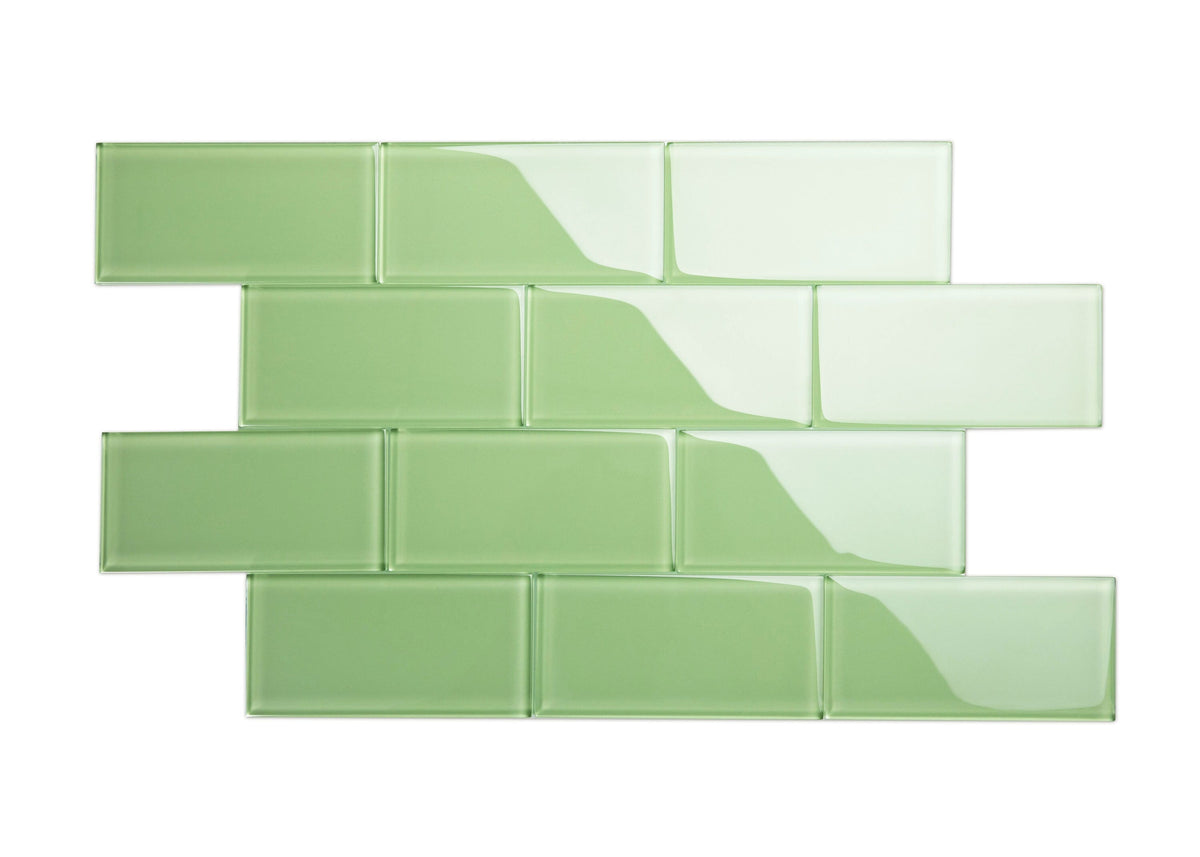 Giorbello Classic Premium Powder Room Green 3-in x 6-in Glossy Glass Subway Wall Tile (5-sq. ft/ Carton)
