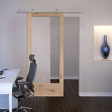 Masonite Traditional 36-in x 84-in Natural Unfinished Knotty Alder Wood Single Barn Door with Clear Glass (Slab Only)