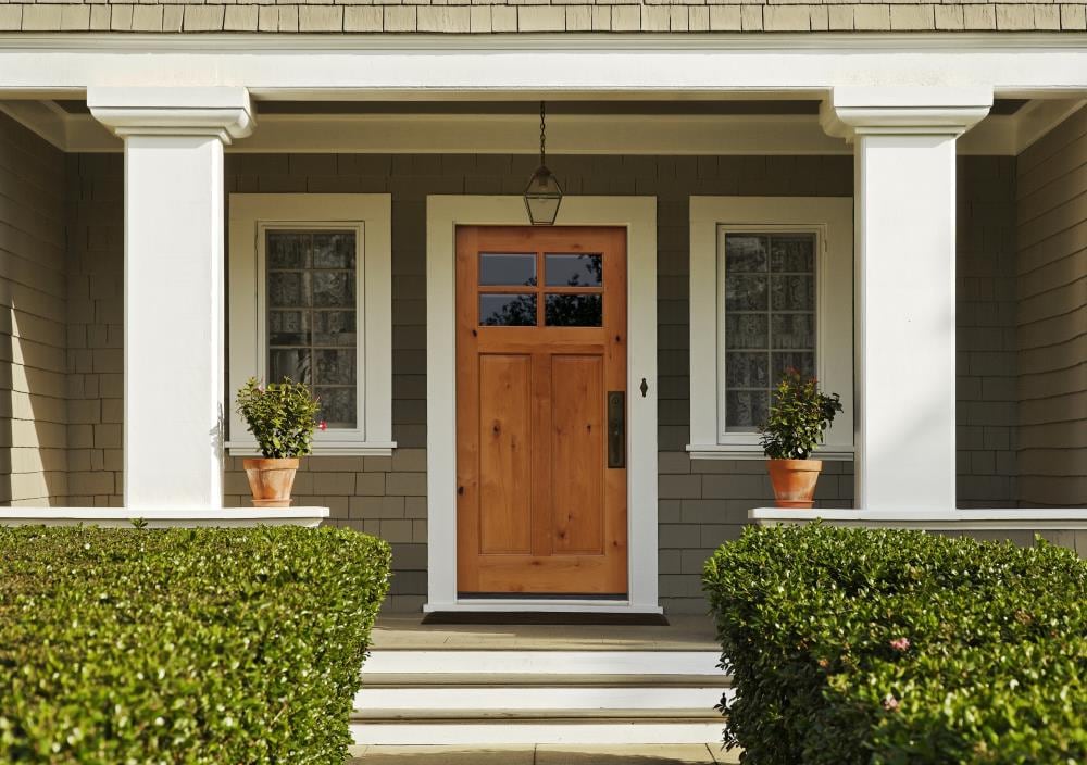 Creative Entryways Craftsman Golden Oak Prehung Front Door with Decorative Glass