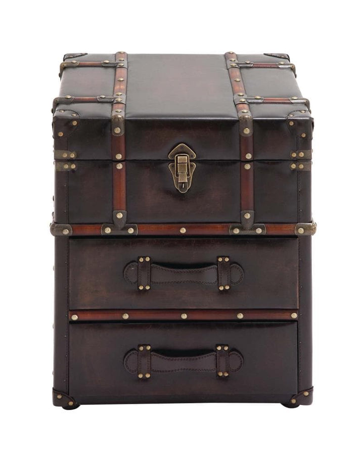 Grayson Lane Dark Brown Vintage Faux Leather 2-Drawer Accent Chest
