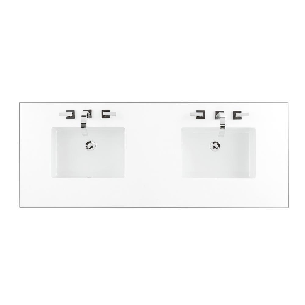 60 in. Double Basin Vanity Top in Classic White Silestone Quartz with White Basin - Super Arbor