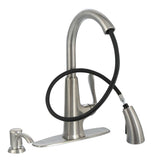 Pasadena Single-Handle Pull-Down Sprayer Kitchen Faucet with Soap Dispenser in Stainless Steel - Super Arbor