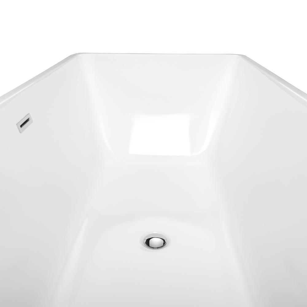 66.93 in. Acrylic Center Drain Rectangular Double Ended Flatbottom Freestanding Bathtub in White - Super Arbor