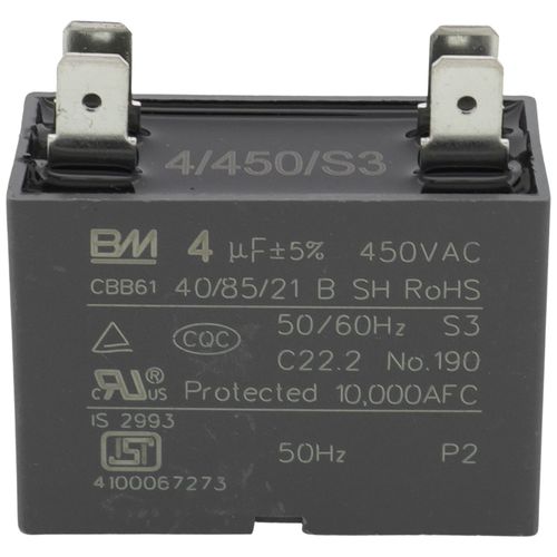 Carrier 17400101A00488 capacitor - front view (Voltage: 450v; MFD: 4)