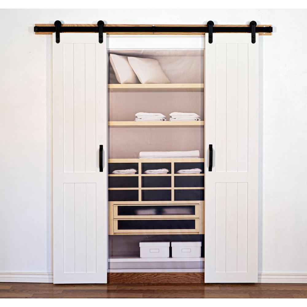 36 in. x 84 in. Vertical Plank Solid Primed Wood Split Barn Door with Hardware Kit - Super Arbor
