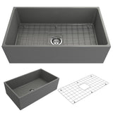 Contempo Farmhouse Apron Front Fireclay 27 in. Single Bowl Kitchen Sink with Bottom Grid and Strainer in White - Super Arbor