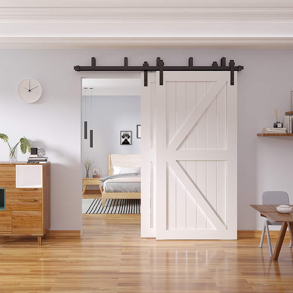 9 ft./108 in. Powder Coated Black Heavy-Duty Bypass Double Door Sliding Barn Door Hardware Classic Design Roller - Super Arbor
