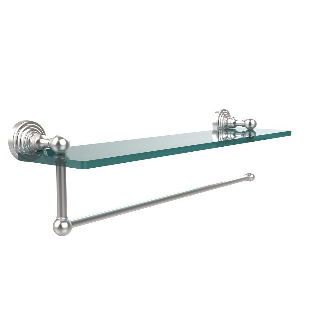 Waverly Place 16 in. L  x 5 in. H  x 5 in. W Paper Towel Holder with Clear Glass Shelf in Satin Nickel - Super Arbor