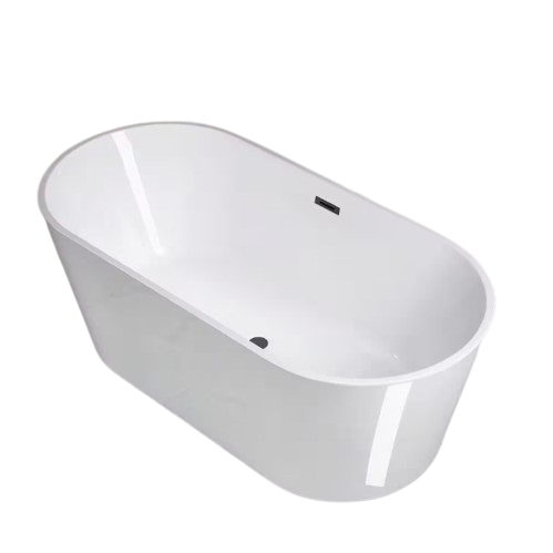 WOODBRIDGE Evelyn 67 in. Acrylic FlatBottom Double-Ended Freestanding Bathtub, White, Matte Black Overflow & Drain