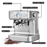 2-Cup Stainless Steel Semi-Auto Espresso Machine Maker with Milk Frother Wand