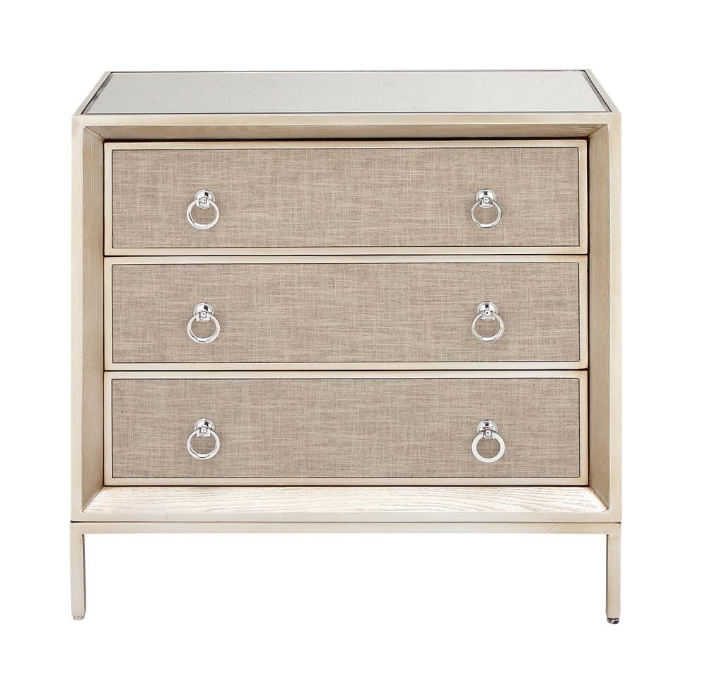 Grayson Lane Beige Upholstered with Mirrored Top 3-Drawer Accent Chest