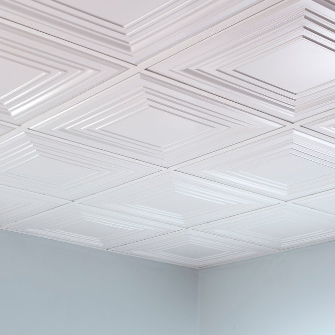 Fasade 2-ft x 2-ft Traditional 3 Matte White PVC Drop Ceiling Tile (5-Pack, 20-sq ft / Case)