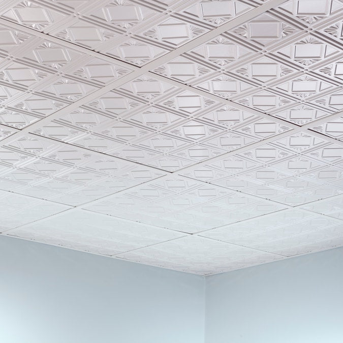 Fasade 2-ft x 2-ft Traditional 4 Matte White PVC Drop Ceiling Tile (5-Pack, 20-sq ft / Case)