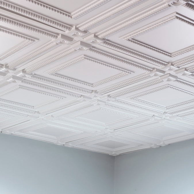 Fasade 2-ft x 2-ft Coffer Gloss White PVC Drop Ceiling Tile (5-Pack, 20-sq ft / Case)