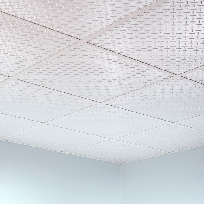 Fasade 2-ft x 2-ft Diamond Plate Matte White PVC Drop Ceiling Tile (5-Pack, 20-sq ft / Case)