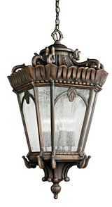 Kichler Tournai 4-Light Londonderry Traditional Seeded Glass Lantern Large Outdoor Hanging Pendant Light