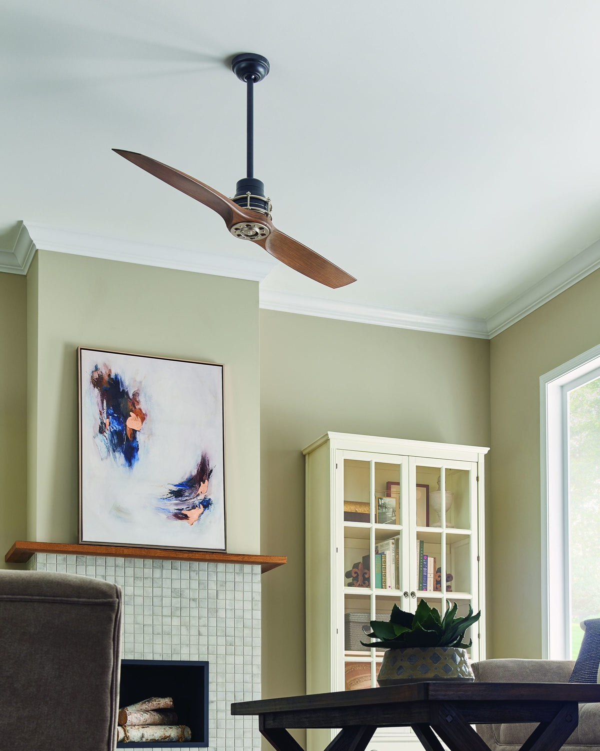 Kichler 56-in Satin Black with Antique Pewter Accents Indoor Ceiling Fan with Remote (2-Blade)