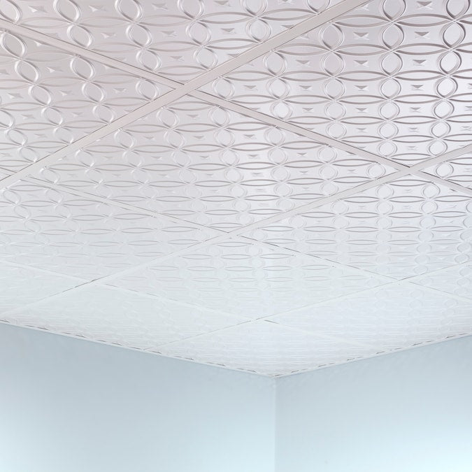 Fasade 2-ft x 2-ft Rings Matte White PVC Drop Ceiling Tile (5-Pack, 20-sq ft / Case)