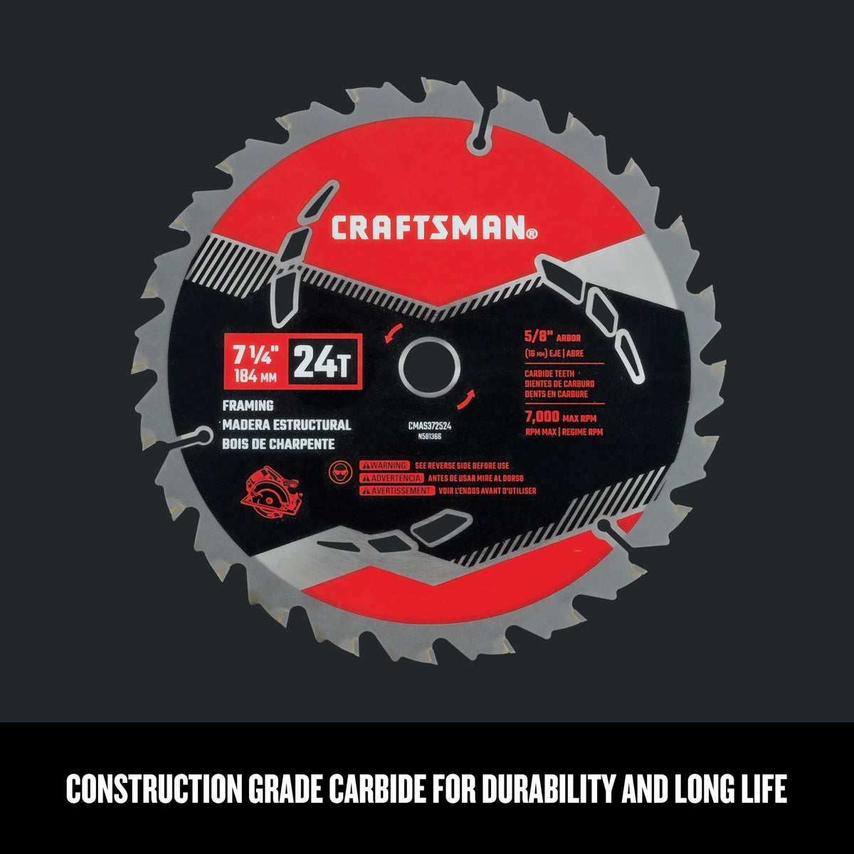 CRAFTSMAN 7-1/4-in 24-Tooth Carbide Circular Saw Blade