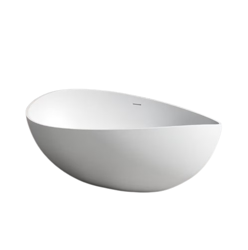 63 in. x 38.5 in. Wave Stone Resin Solid Surface Flatbottom Freestanding Soaking Bathtub in Matte White