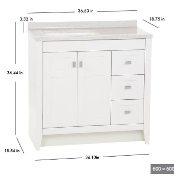 Project Source 36.5-in White Single Sink Bathroom Vanity with White Cultured Marble Top