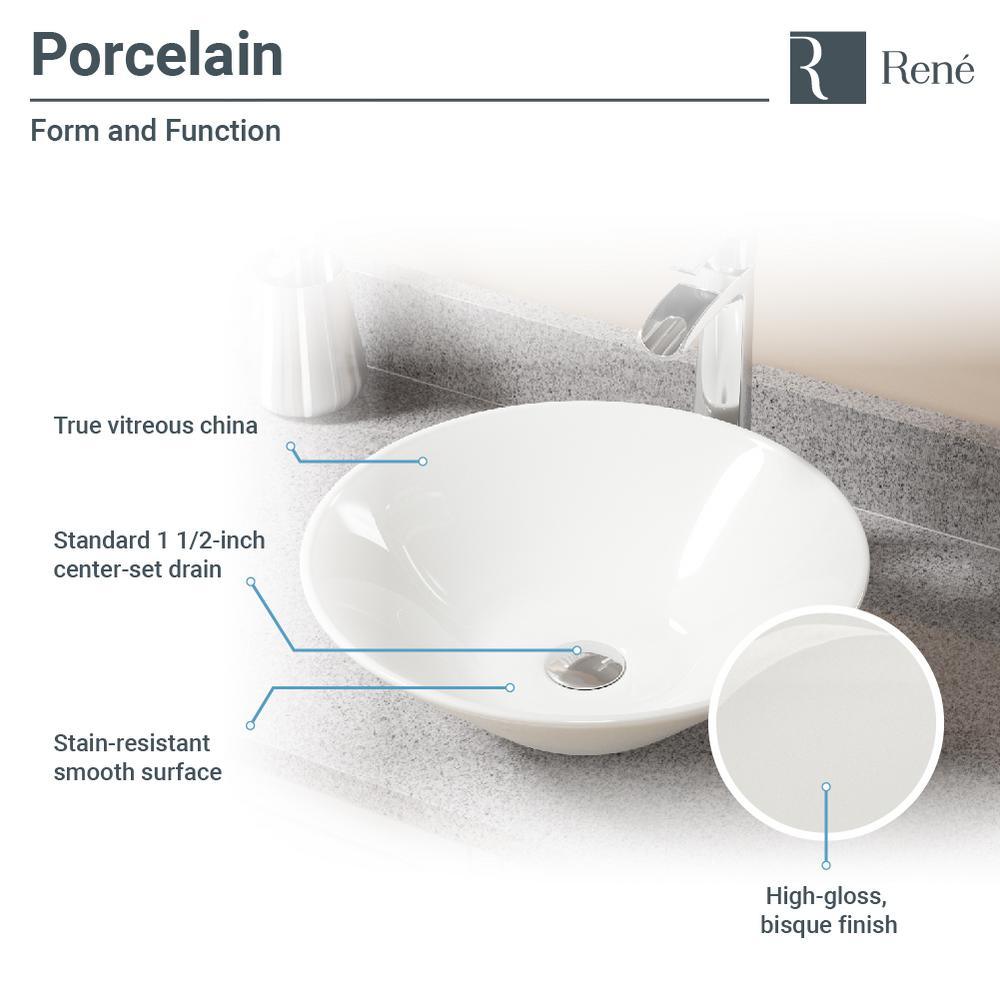 Porcelain Vessel Sink in Biscuit with 7007 Faucet and Pop-Up Drain in Chrome - Super Arbor