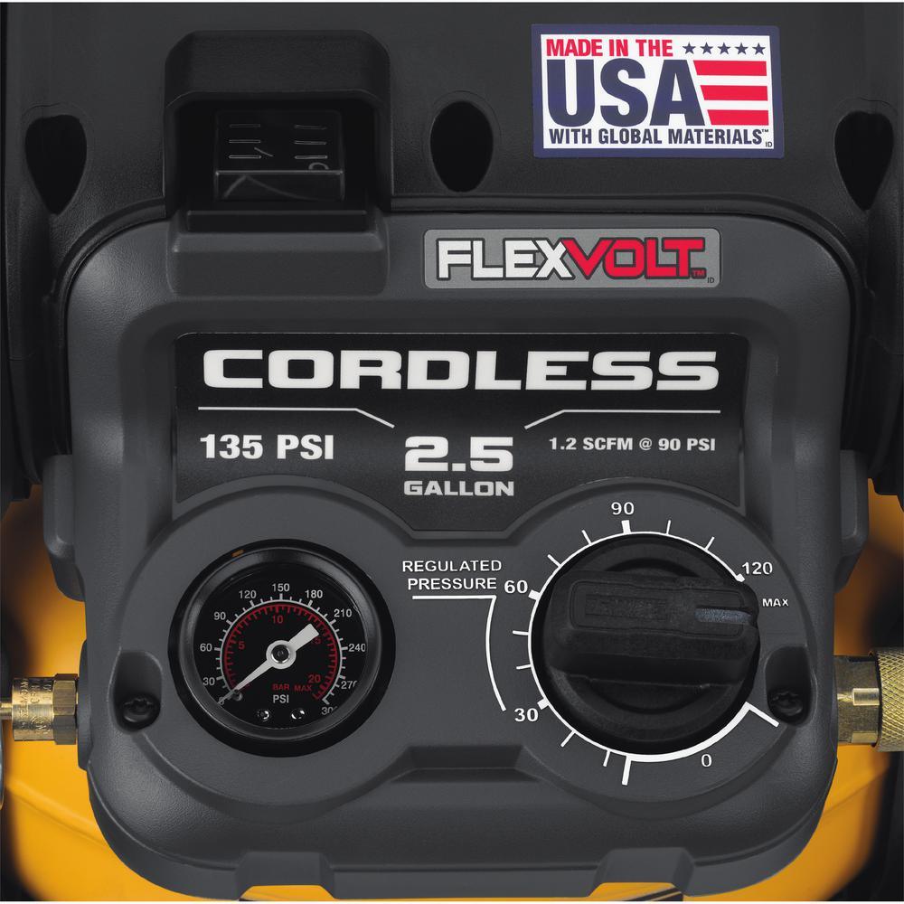 FLEXVOLT 2.5 Gal. 60-Volt MAX Brushless Cordless Electric Air Compressor Kit w/ Battery 2Ah, Charger and Bonus Battery - Super Arbor