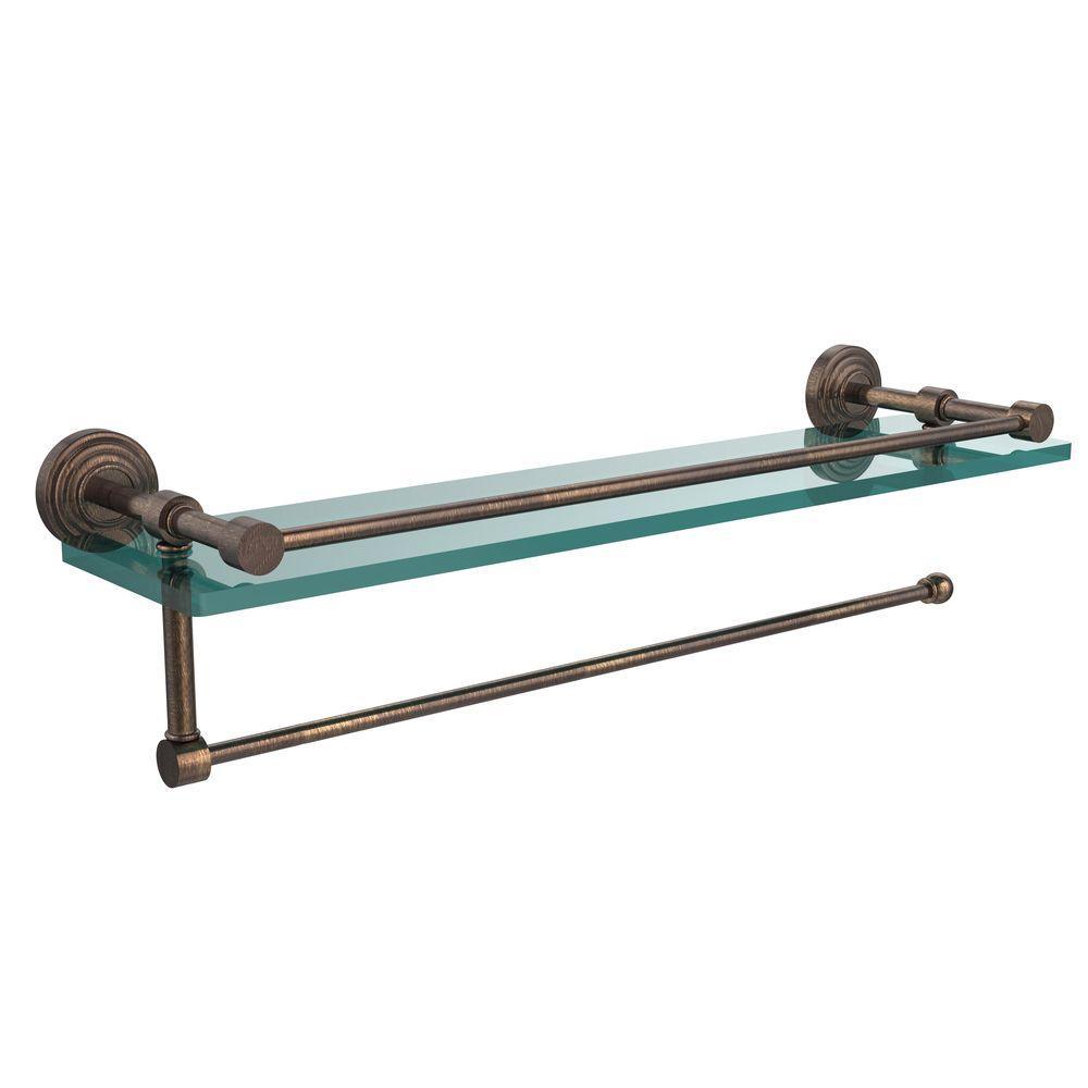 Waverly Place 22 in. L x 5 in. H x 5 in. W Paper Towel Holder with Gallery Clear Glass Shelf in Polished Nickel - Super Arbor