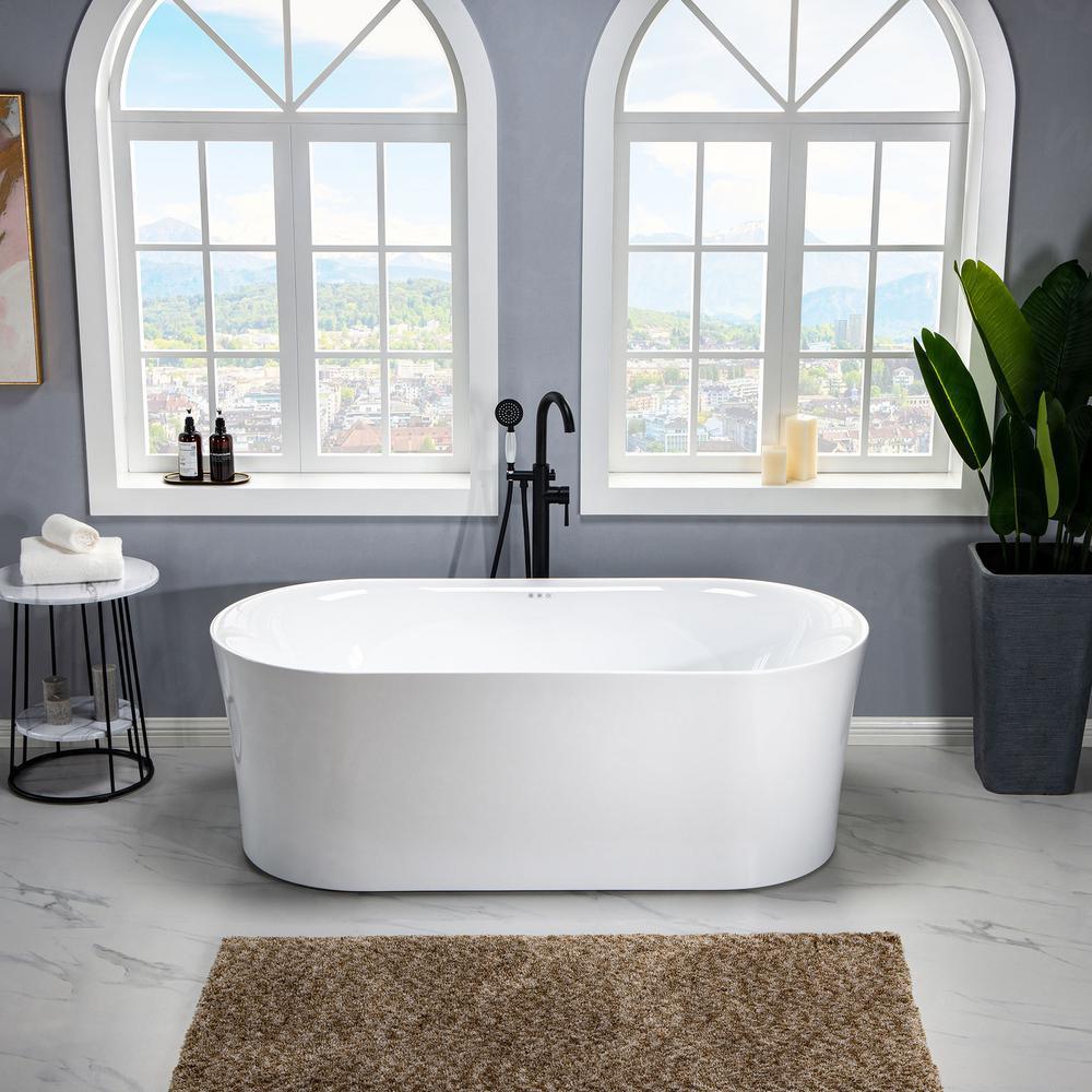 Diana 67 in. Acrylic Freestanding Double Ended Air Bath Bathtub with Drain and Overflow Included in White