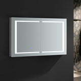 Spazio 48 in. W x 30 in. H Recessed or Surface Mount Medicine Cabinet with LED Lighting and Mirror Defogger - Super Arbor
