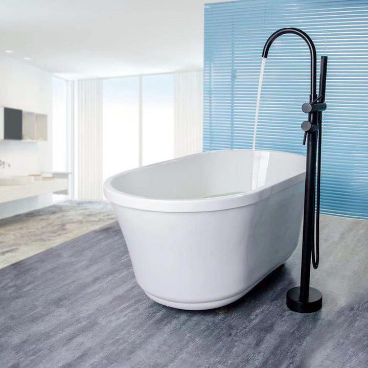 2-Handle Floor-Mount Roman Tub Faucet with Hand Shower in Matte Black