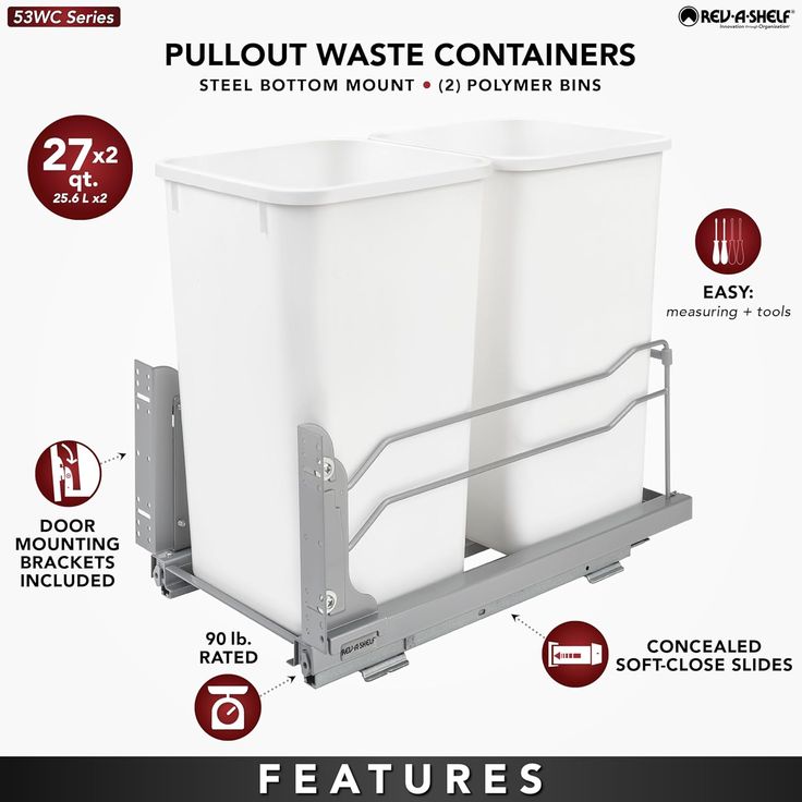 Rev-A-Shelf 27-Quart Plastic Soft Close Pull Out Trash Can