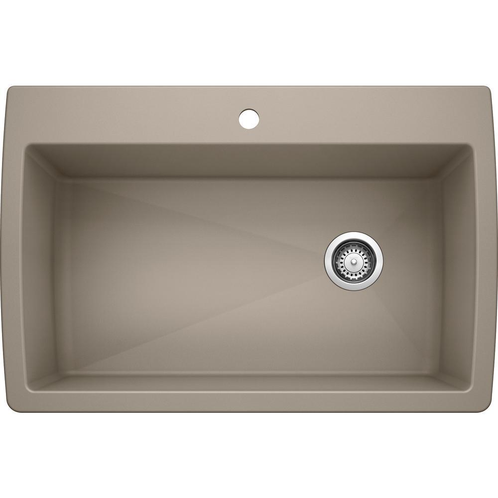DIAMOND Silgranit Dual Mount Granite Composite 33.5 in. 1-Hole Single Bowl Kitchen Sink in White - Super Arbor