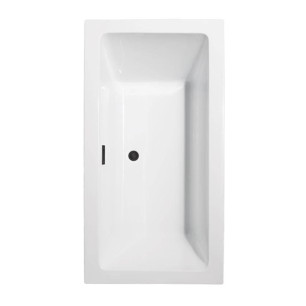 Melody 59.5 in. Acrylic Flatbottom Bathtub in White with Matte Black Trim - Super Arbor
