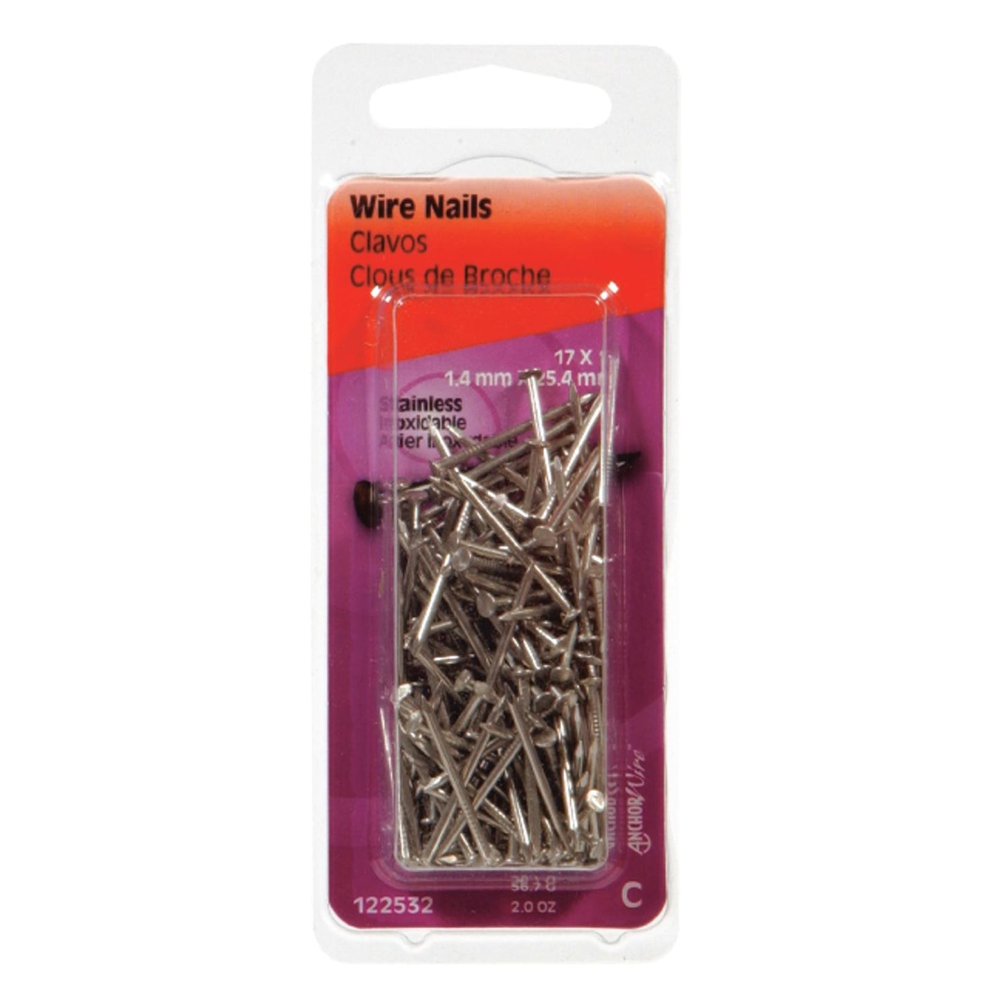 Hillman 17 Ga. x 1 in. Stainless Steel Wire Nails, 2 oz Pack