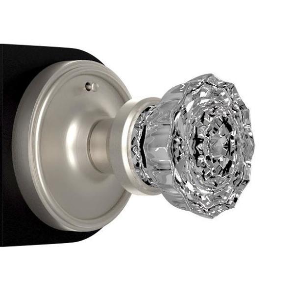 Classic Rosette 2-3/8 in. Backset Satin Nickel Privacy Bed/Bath Crystal Glass Door Knob - Super Arbor