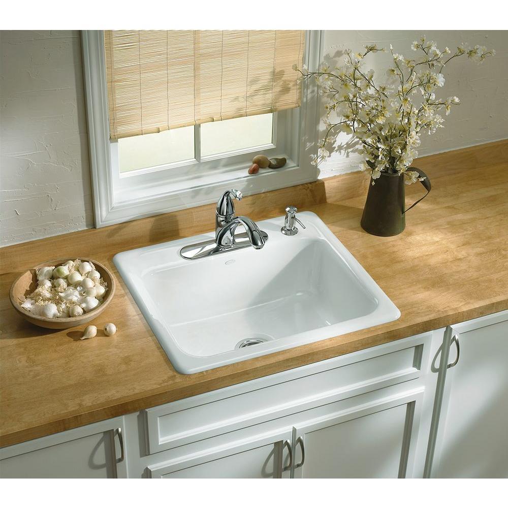 Mayfield White Cast Iron 25 in. 4-Hole Single Bowl Drop-in Kitchen Sink - Super Arbor