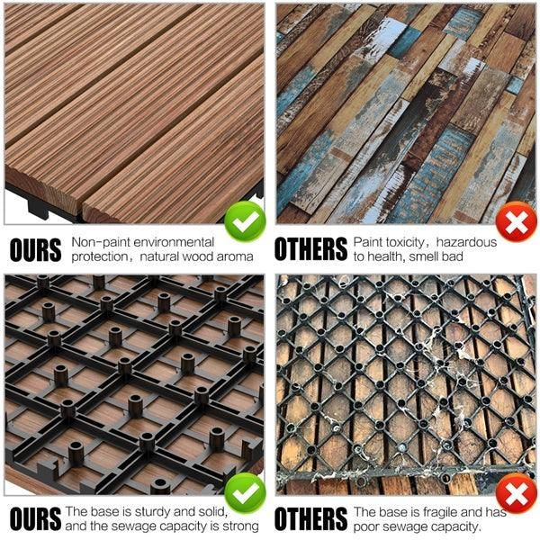 27pcs Patio Pavers Wood Flooring Tiles,Interlocking Wood Tiles Indoor & Outdoor,12 x 12